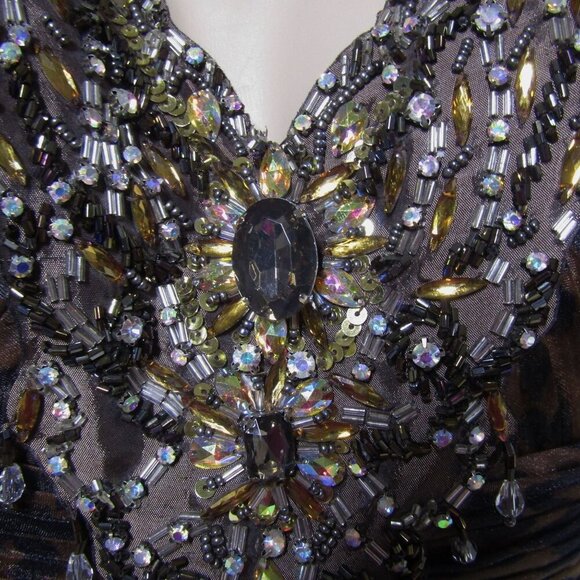 TONY BOWLS NWT 8 Leopard Halter Animal Print Jeweled Prom Fit & Flare Dress - Picture 3 of 13